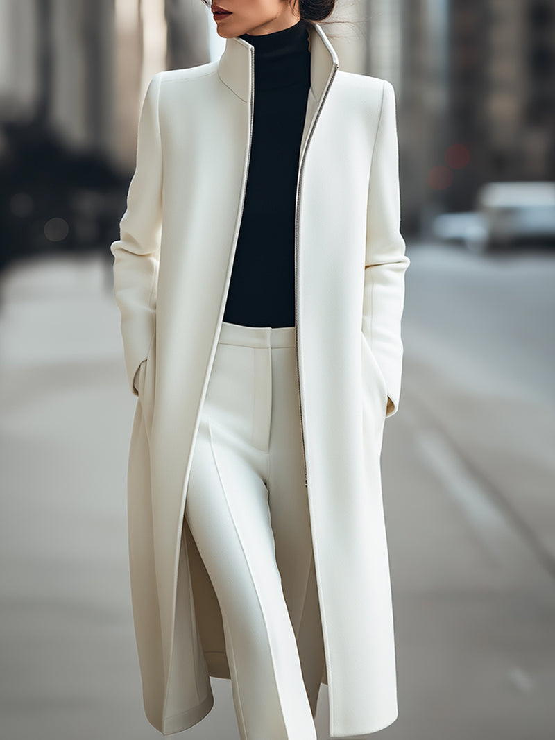 Structured High-Neck Wool-Blend Coat