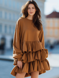 Caramel Ruffled Tiered Mini Dress