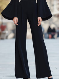 Black Wide-Leg Jumpsuit With Flared Sleeves