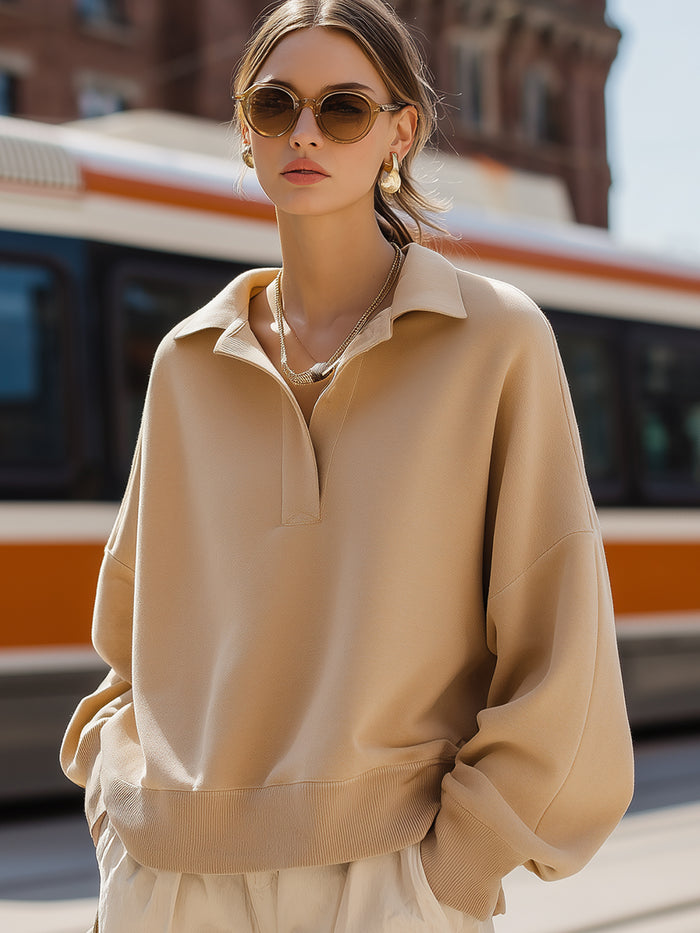 Camel Collared Relaxed Pullover