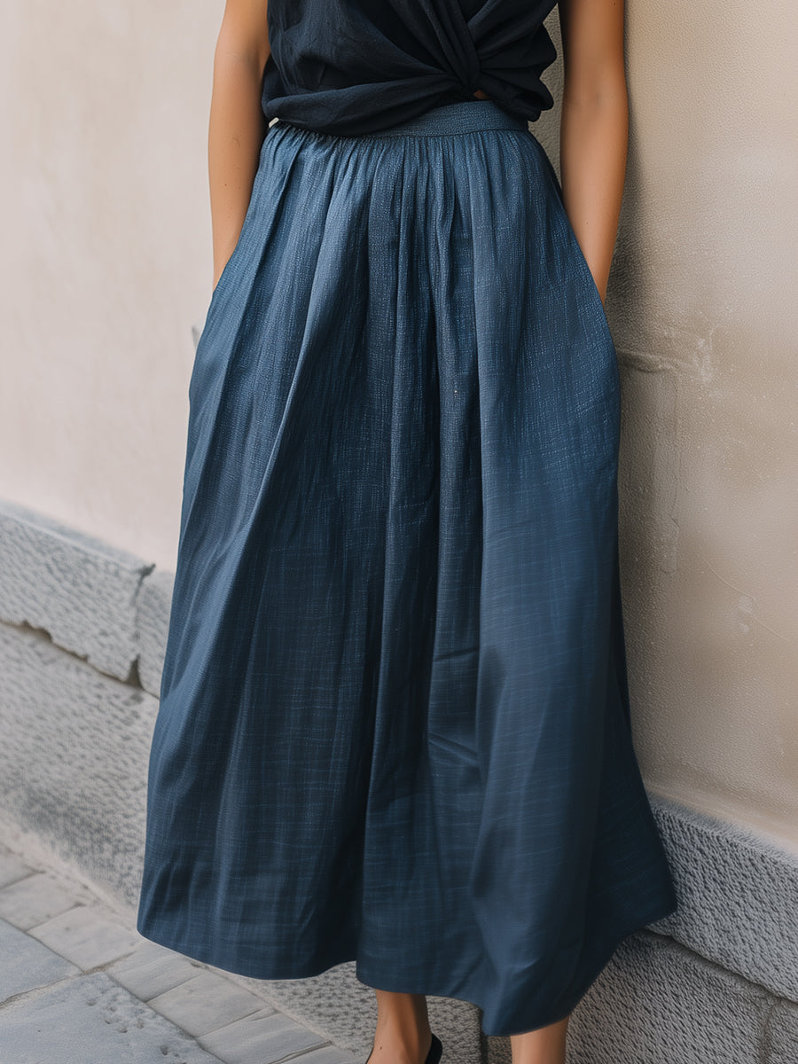 Draped Sleeveless Top & High-Waist Midi Skirt Set