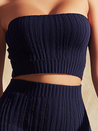 Ribbed Knit Bandeau & High-Waist Slim Pant Set