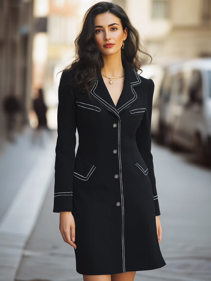Elegant Contrast Piping Tailored Dress