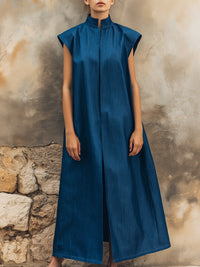 Minimalist Stand Collar Sleeveless Maxi Dress