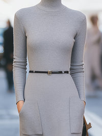 High-Neck Knitted Wide-Leg Dress With Belt