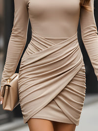 Draped Bodycon Long-Sleeve Mini Dress