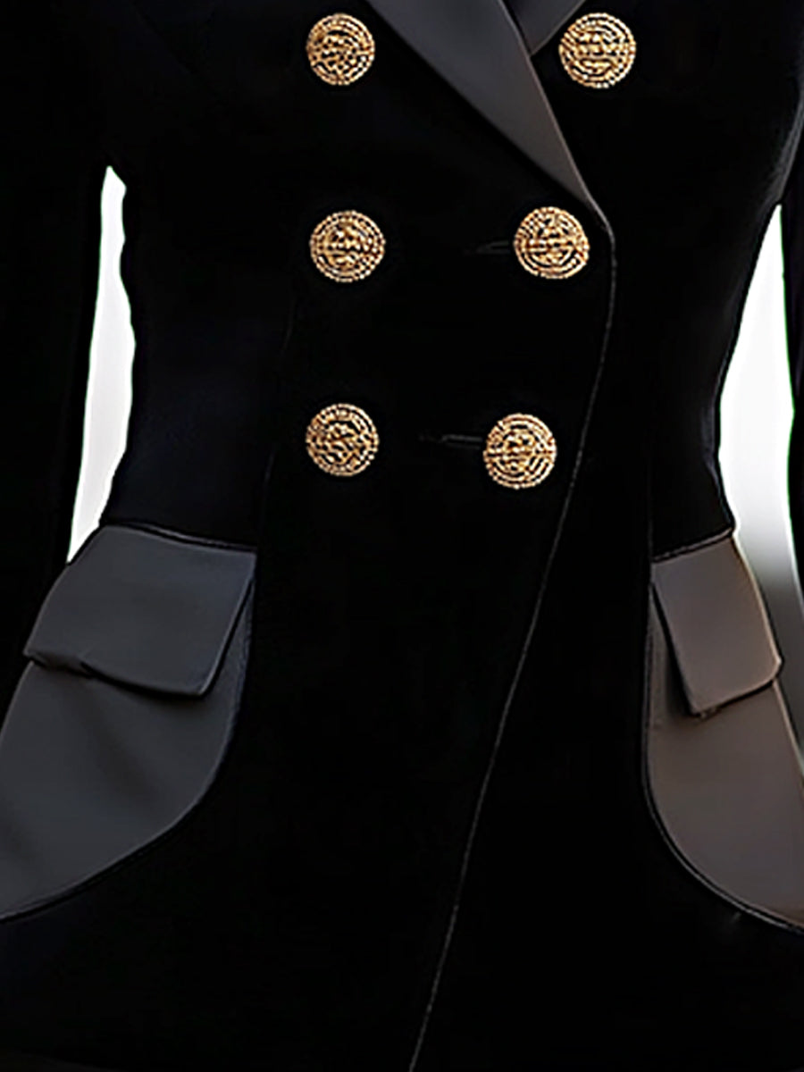Velvet Military-Inspired Double-Breasted Blazer