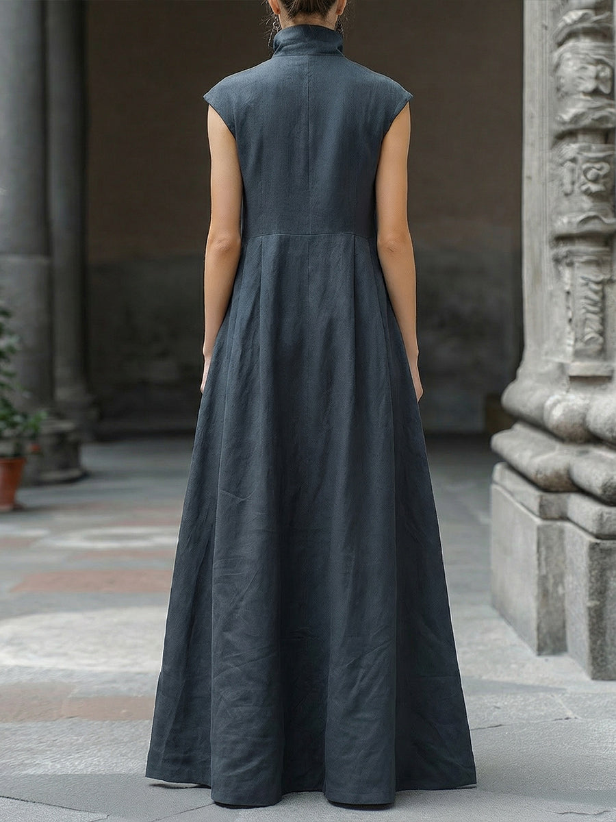 Sleeveless Stand-Collar Maxi Dress