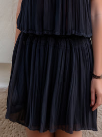 Pleated Lace-Detail Blouse & Tiered Skirt Two-Piece Set