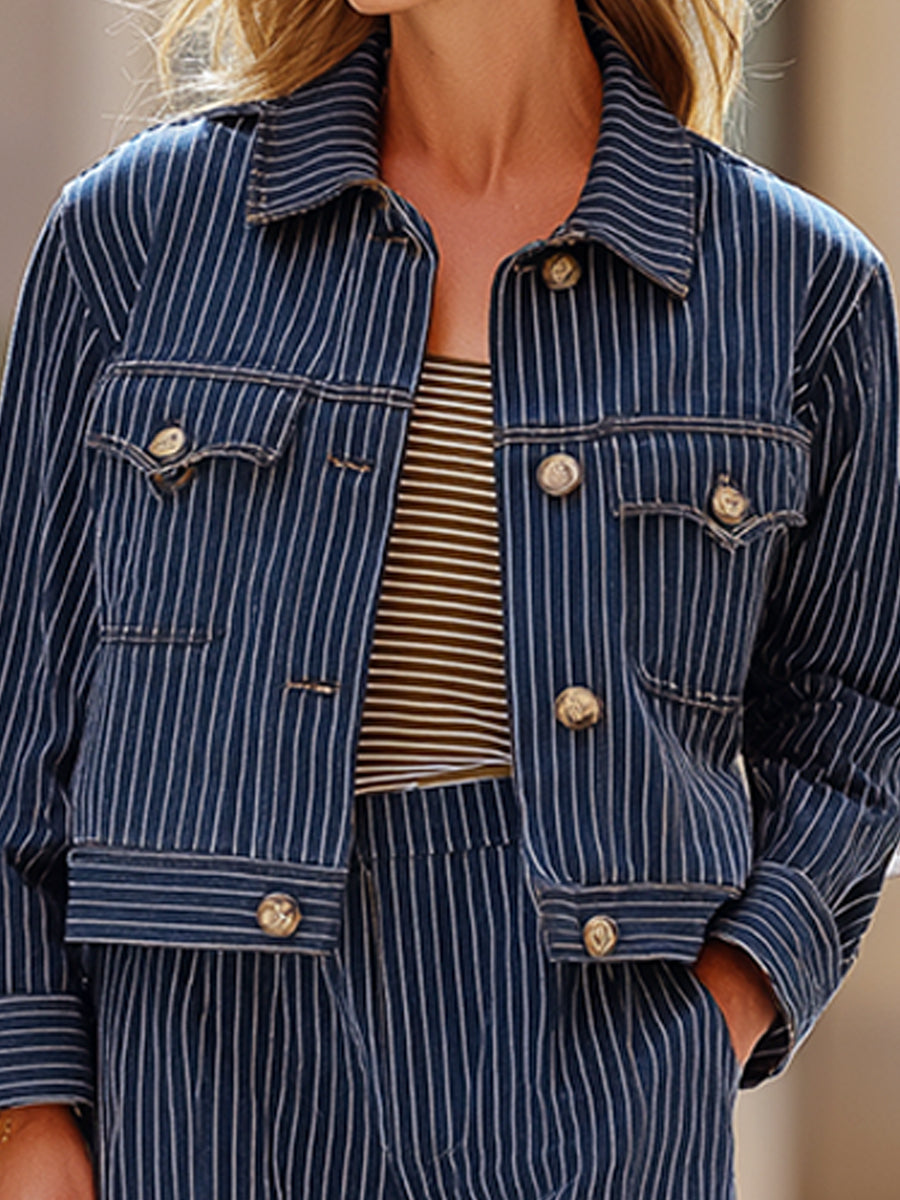 Pinstripe Jacket And Wide-Leg Pants Set