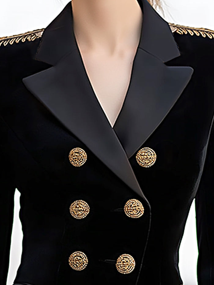 Velvet Military-Inspired Double-Breasted Blazer