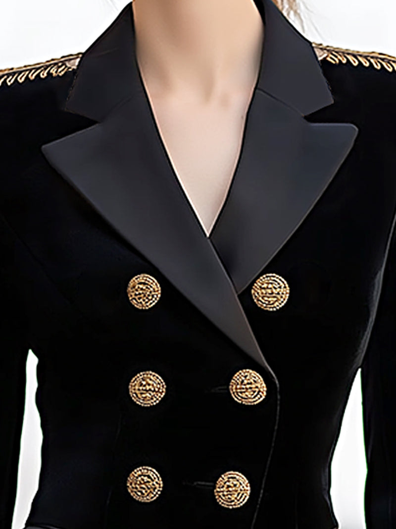Velvet Military-Inspired Double-Breasted Blazer