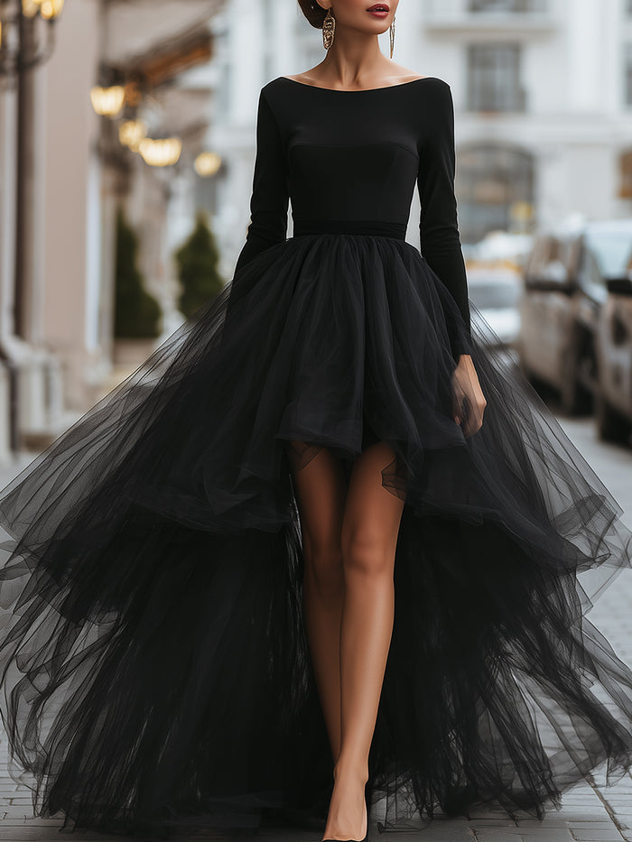 Dramatic Tulle High-Low Gown With Fitted Bodice