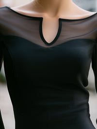 Black Sheer Yoke V-Neck Bell-Sleeve Top
