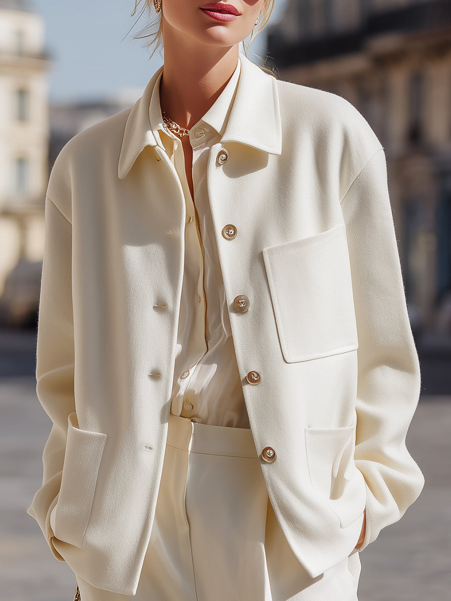Ivory Casual Button Worker Jacket