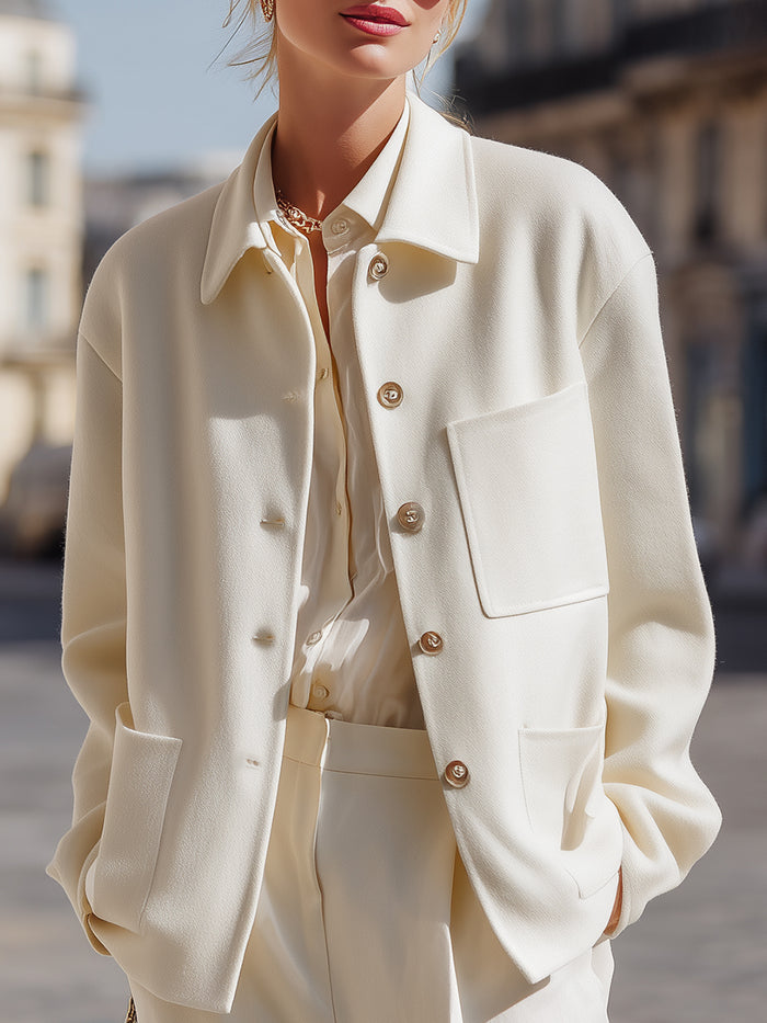 Ivory Casual Button Worker Jacket