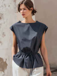Minimalist Drawstring Waist Cap Sleeve Blouse – Modern Casual Chic Top