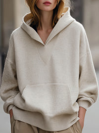 Ivory Relaxed Hoodie With Kangaroo Pocket