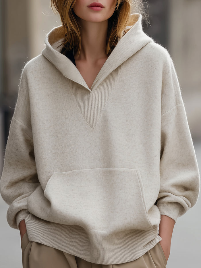 Ivory Relaxed Hoodie With Kangaroo Pocket