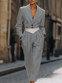 Striped Belted Blazer Jumpsuit