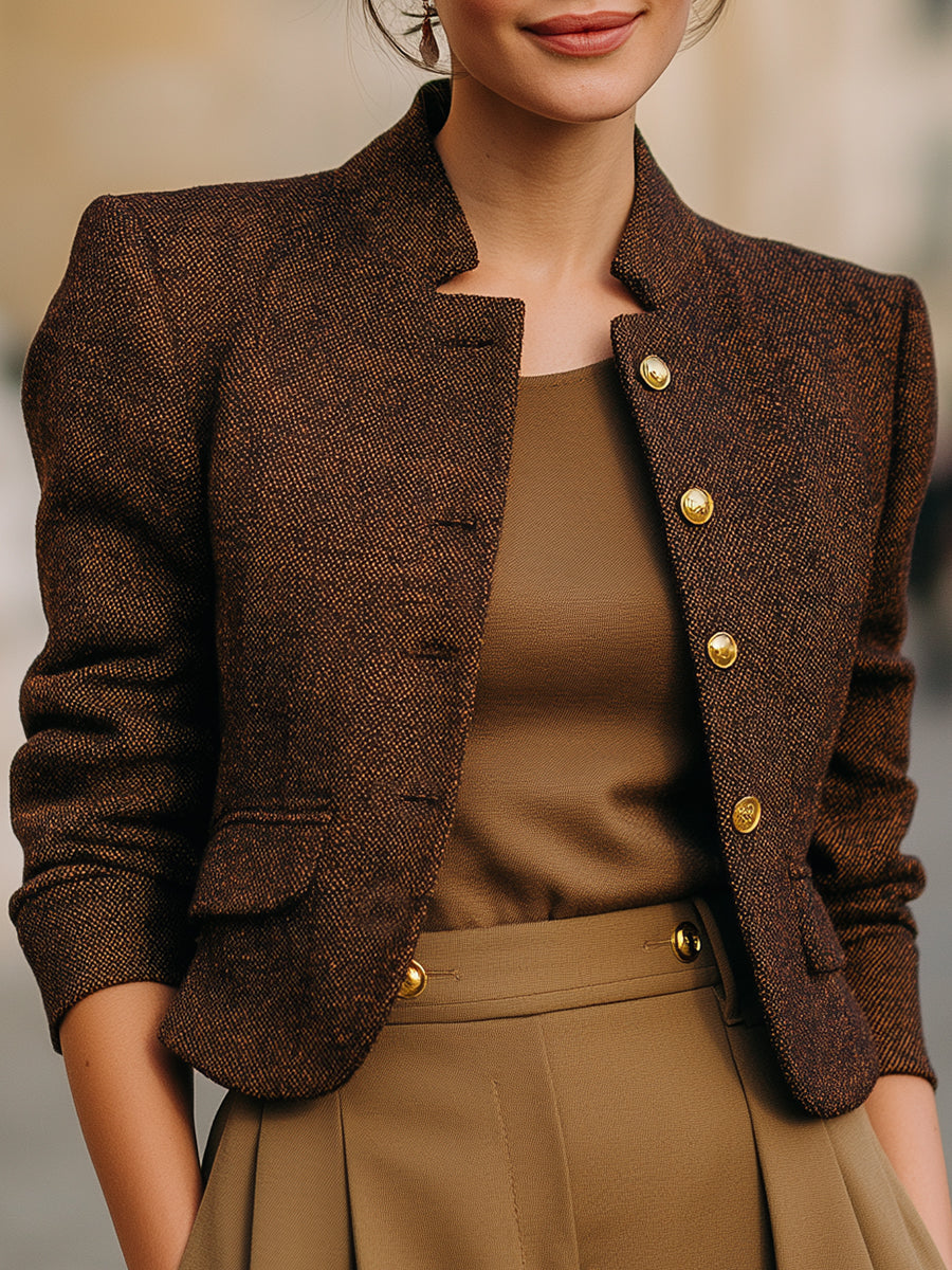 Chestnut Brown Cropped Tweed Jacket