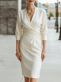 Elegant Draped V-Neck Midi Dress
