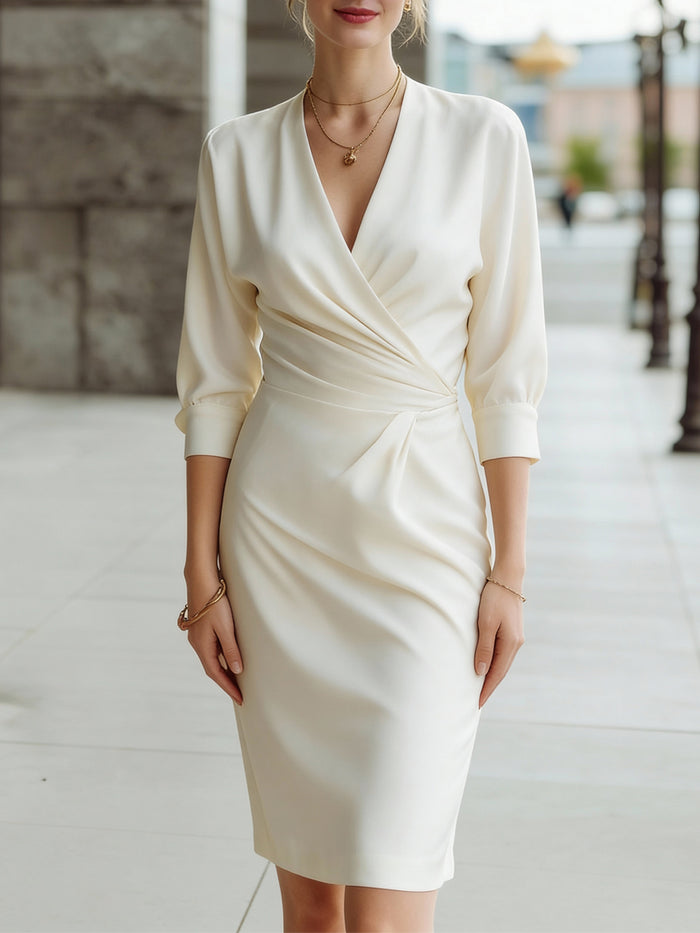 Elegant Draped V-Neck Midi Dress