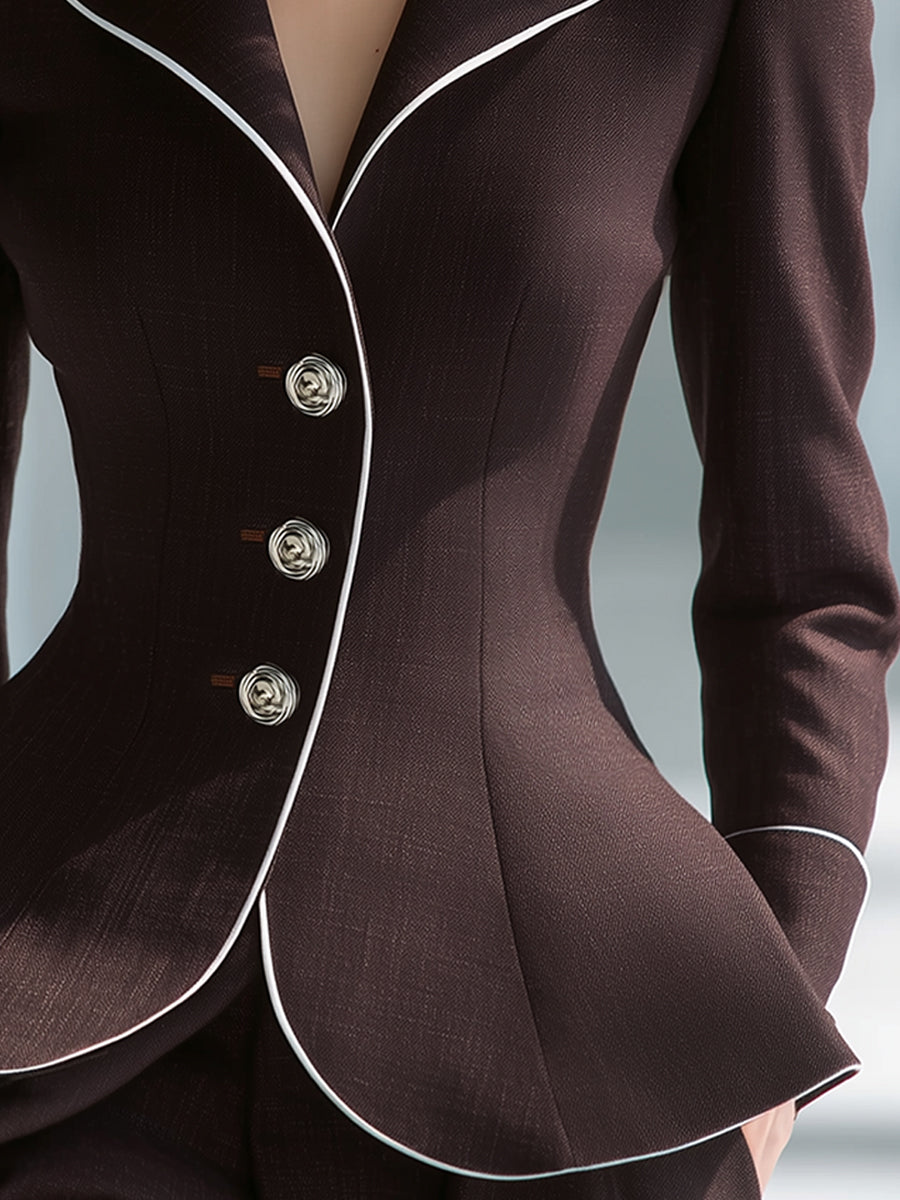 Tailored Peplum Blazer With Contrast Piping