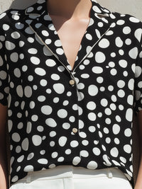 Relaxed Polka Dot Button-Front Short Sleeve Blouse