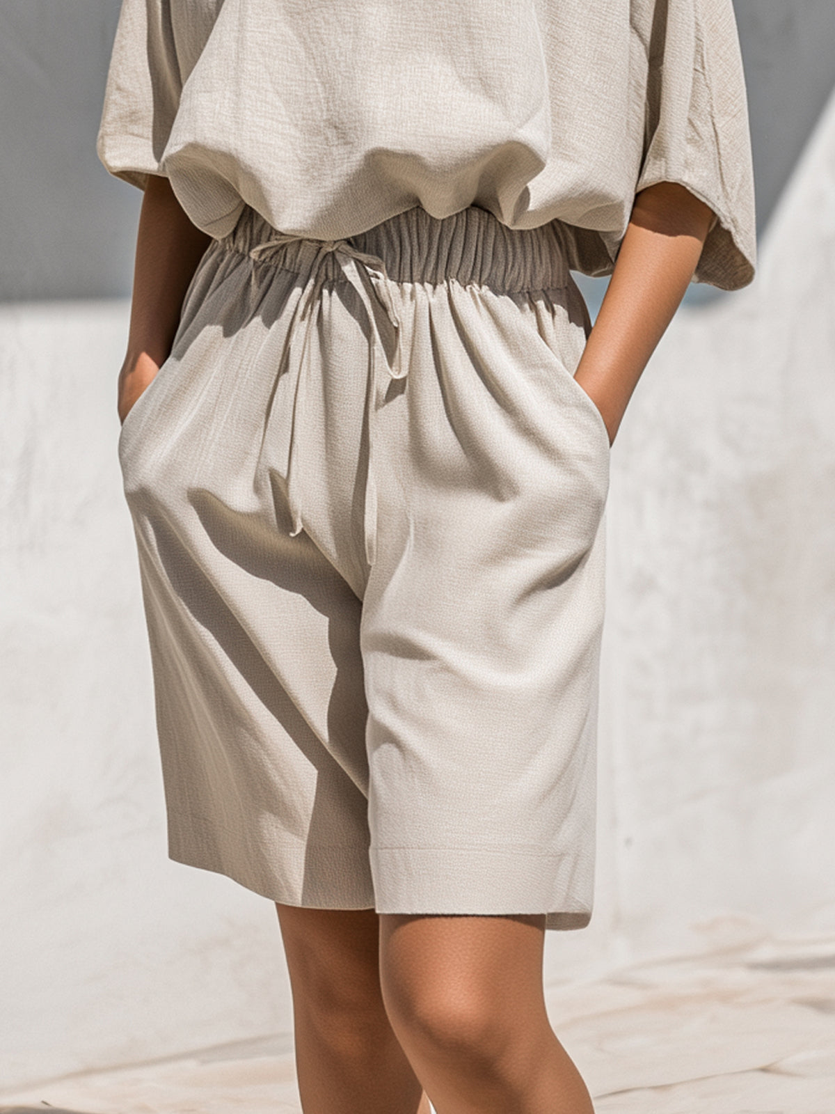 Relaxed Drawstring Top & Tailored Shorts Set