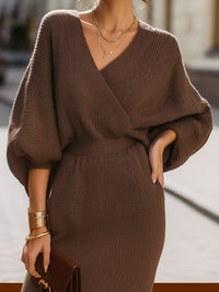 Chocolate Brown Knit Wrap Dress