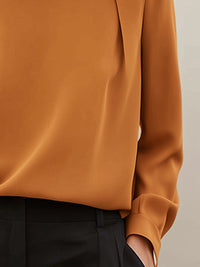 Minimalist Long Sleeve Blouse With Structured Shoulder Panels