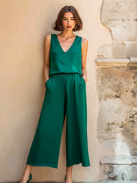 Minimalist Sleeveless Top & Wide-Leg Pants Set