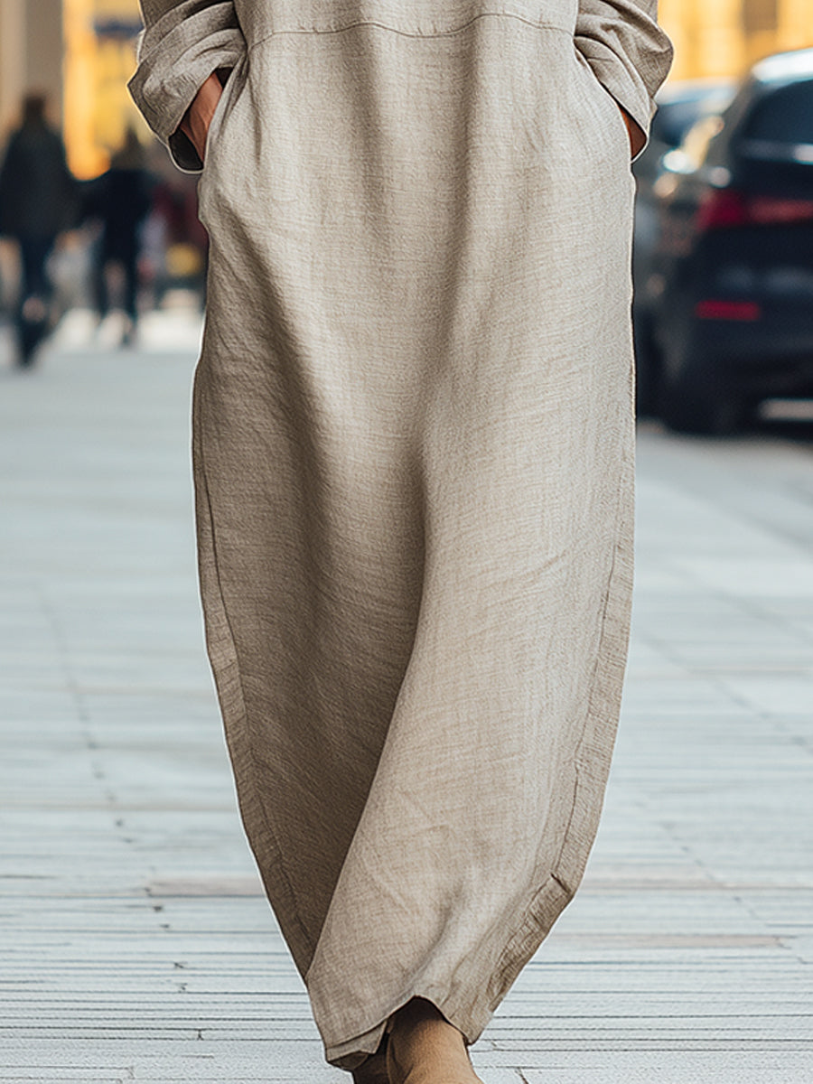 Relaxed Linen-Blend Maxi Dress With Drop Shoulders