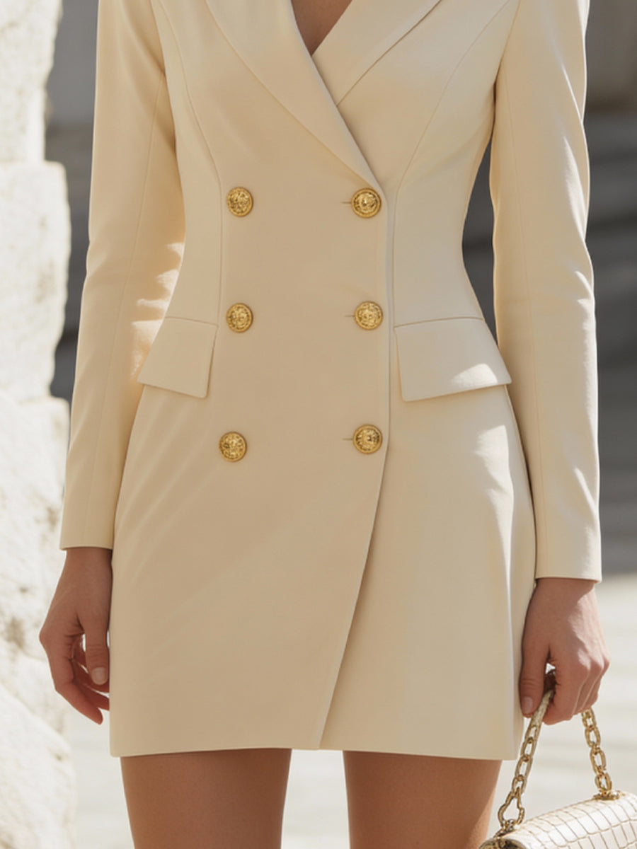 Cream Double-Breasted Tailored Blazer Mini Dress