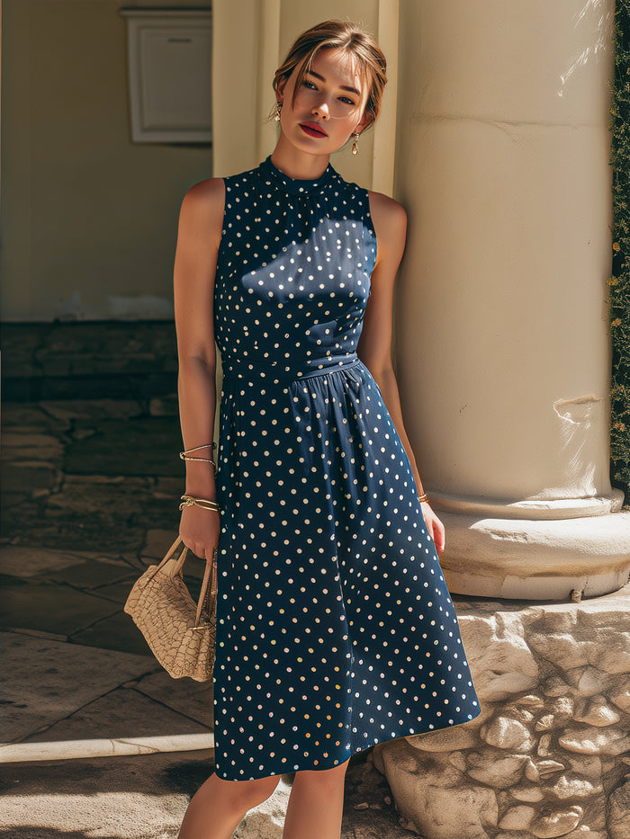 Polka Dot Sleeveless Midi Dress