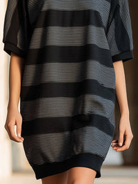 Striped Knit Short Sleeve Shift Dress