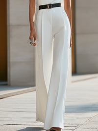 Asymmetric Cross-Neck Tailored Wide-Leg Jumpsuit