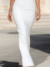 Cross-Strap Ruched Sweetheart Maxi Dress