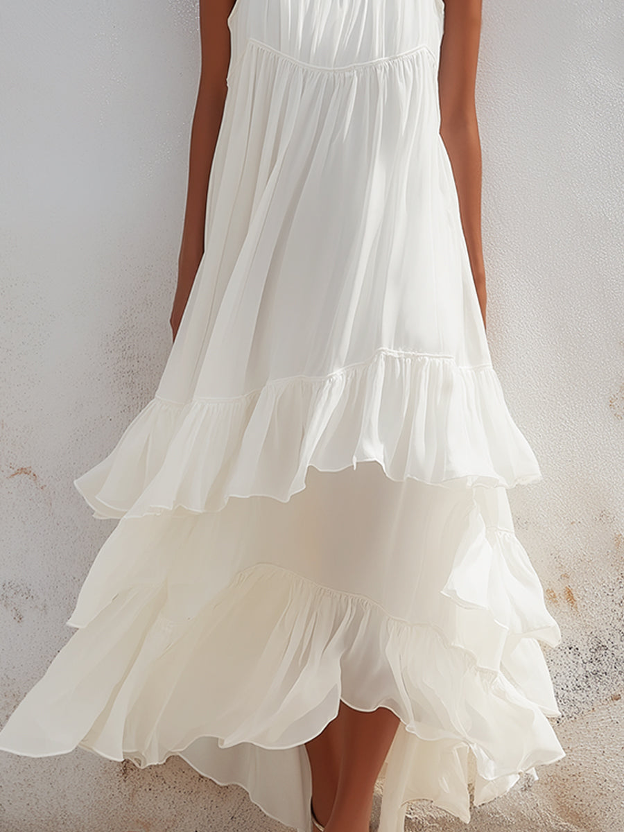 Layered Ruffle Hem Spaghetti Strap Midi Dress