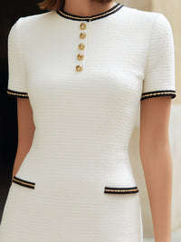 Textured Mini Dress With Gold Button Detail
