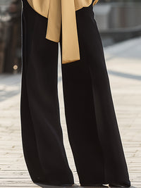 Elegant High-Waist Black Wide-Leg Crepe Trousers