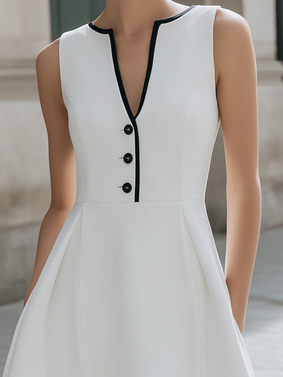 Sleeveless A-Line Dress With Black Contrast Trim