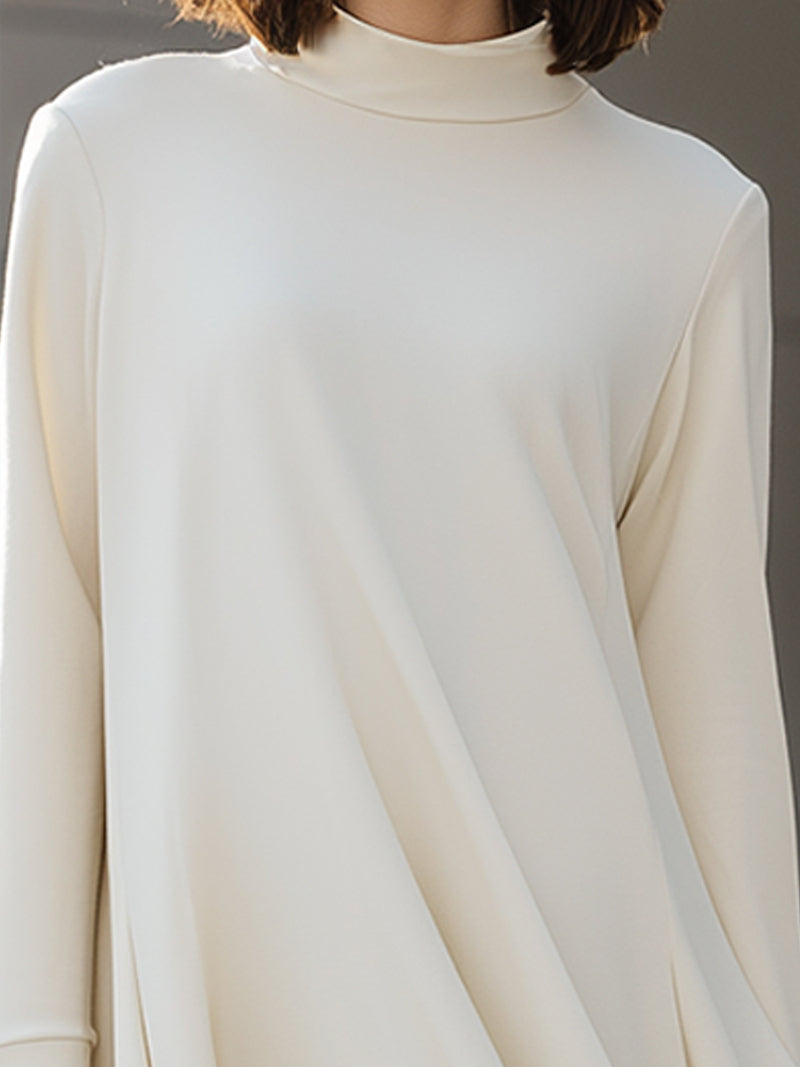 Ivory High-Neck Flowing A-Line Dress