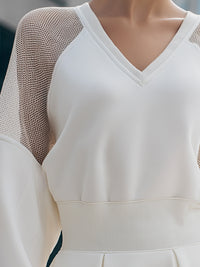 Mesh-Panel Balloon Sleeve Skater Dress