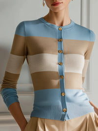 Contrast Stripe Button-down Knitted Cardigan