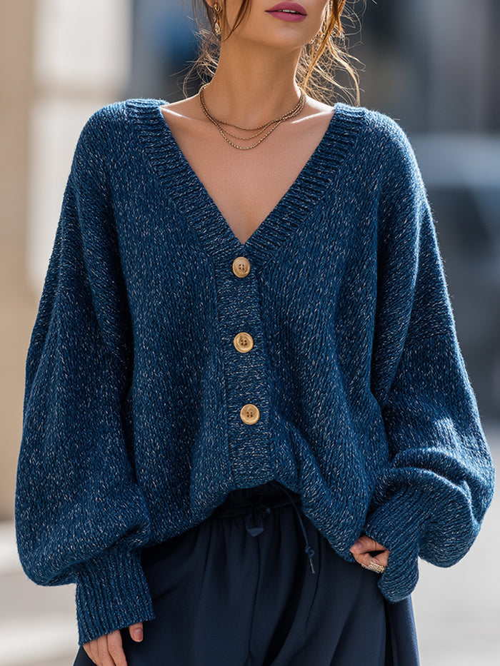Textured Knit Cardigan With Wooden Buttons