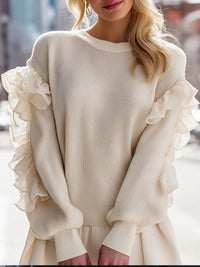 Elegant Ruffled Sleeve Sweater In Ivory