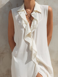 Sleeveless Ruffle-Front Shirt Dress