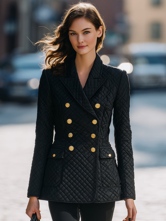 Classic Quilted Double-Breasted Blazer